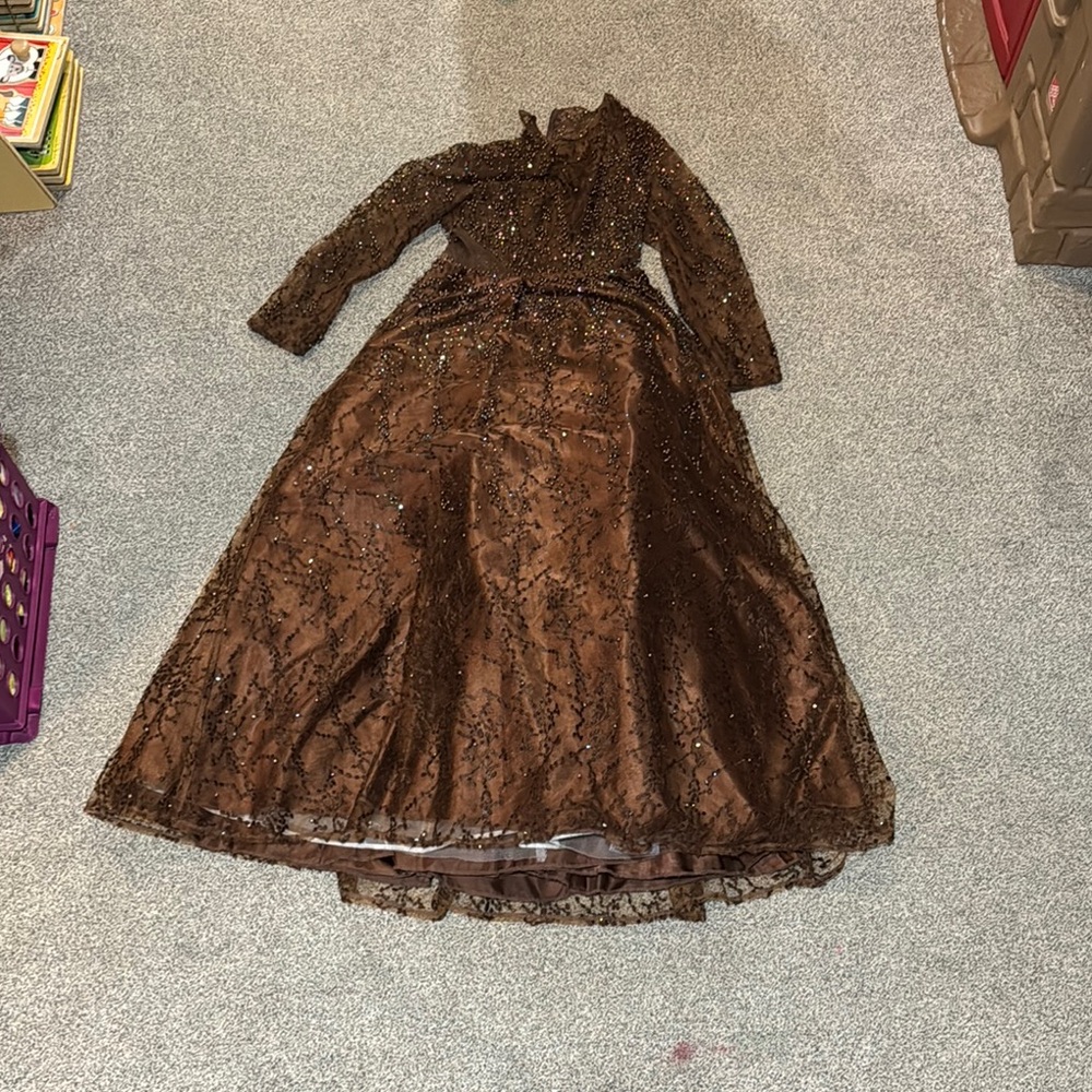 Elegant Brown Lace Gown